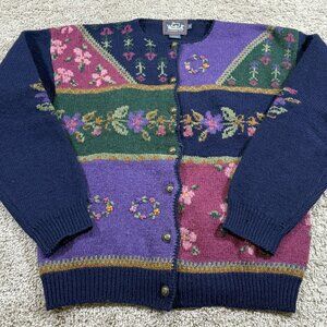 Vintage Woolrich Floral Colorblock Wool Sweater Grandma Cottagecore Cozy Old S
